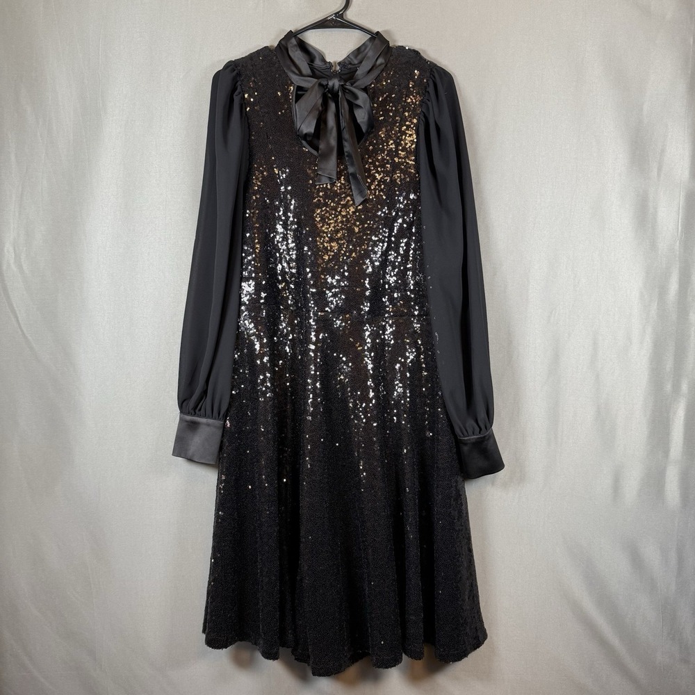 Torrid Sylvia Mollie Black Tie Neck Sequin Cocktail Formal Mini Dress Women's 12